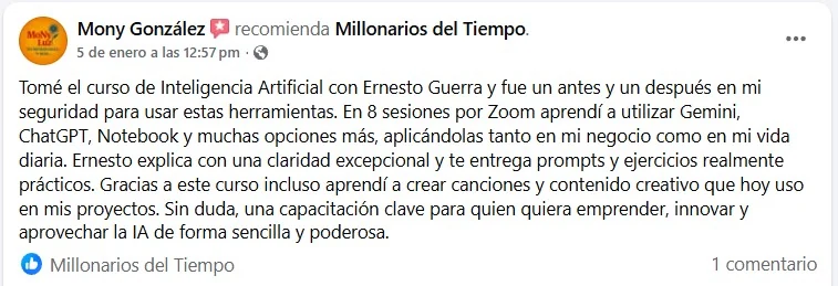 Review by Mony González of the AI training (in Spanish)
