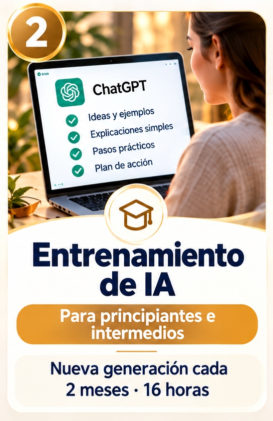 Opción 2: Entrenamiento de IA para principiantes e intermedios. Nueva generación cada 2 meses, 16 horas.