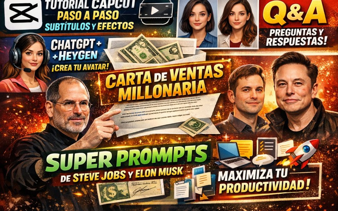 Protegido: 2 Masterclass IA y CapCut: Edita PRO con Subtítulos y Efectos, Crea tu Avatar, Imágenes Consistentes y Carta de Ventas Millonaria + Super Prompts de Productividad al Estilo Steve Jobs y Elon Musk